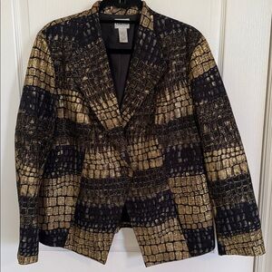 Chico's Elegant Black and Gold Patterned Jacket